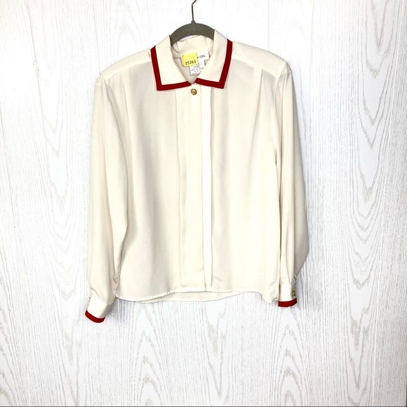 Vintage Collared Button Up Shirt Off-White with Red Accents Size 10 - Picture 4 of 10